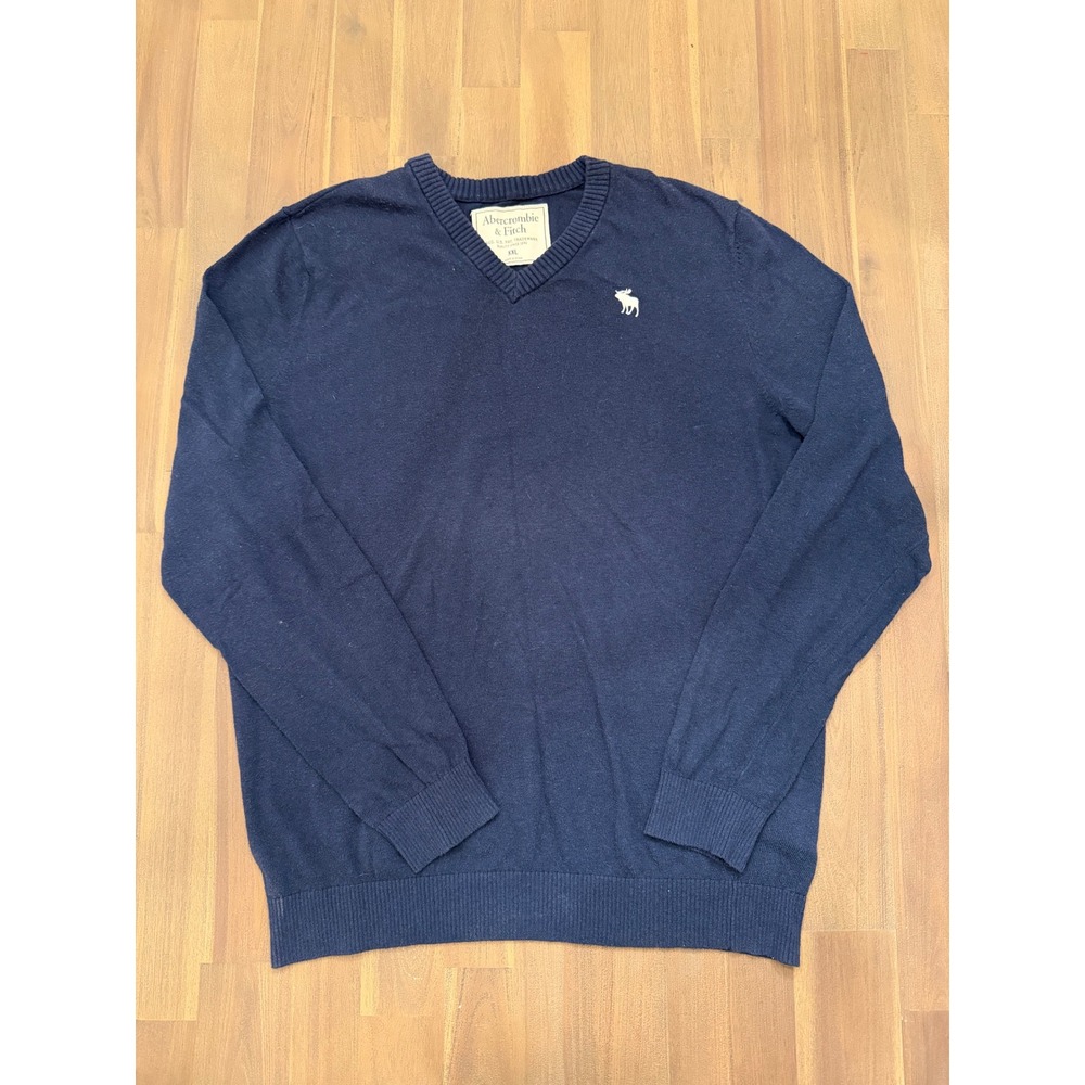 Abercrombie Fitch Mens Navy Blue V Neck Sweater XXL Preppy Vintage‎